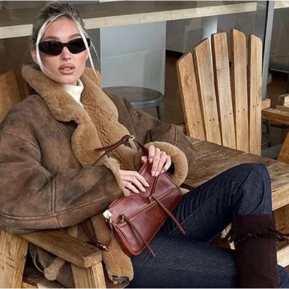 SANDRO Brown Shearling Jacket - Picture 6 of 6